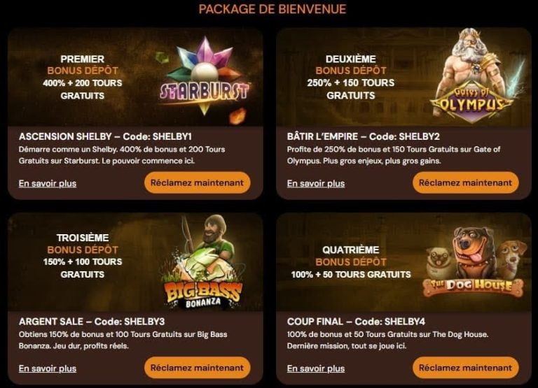 Shelby Win Casino bonus bienvenue